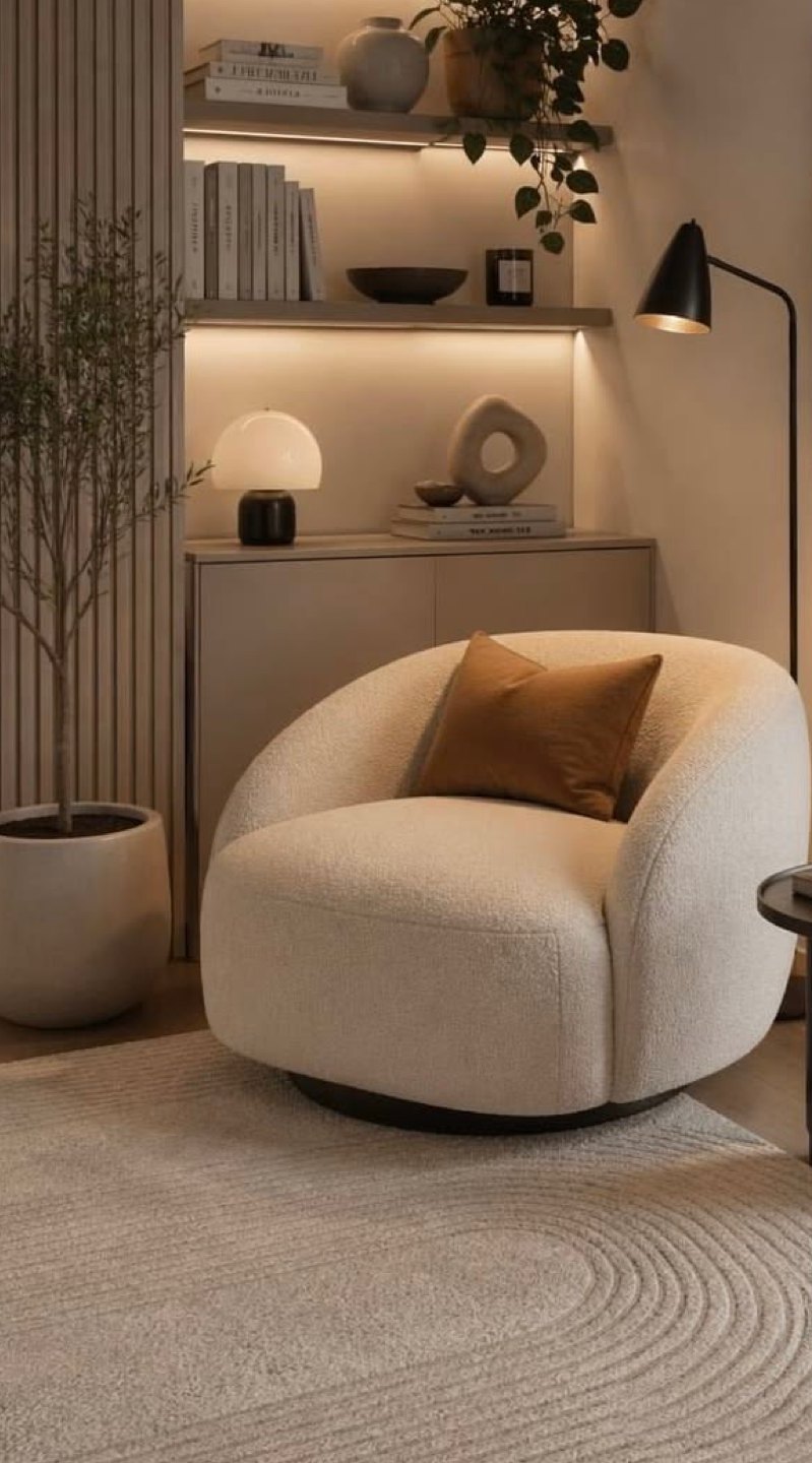 Fauteuil cocon sous une lumière douce